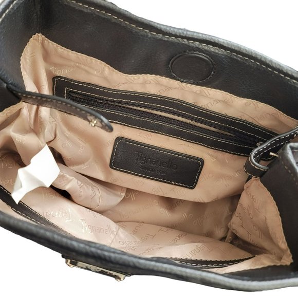 Tignanello Logo Black Purse Handbag Shoulder Bag Silver Hardware PD038 - Picture 10 of 16